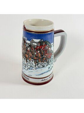1989 Budweiser Clydesdale Collector’s Series Stein Ceramic Winter Scene 6.5” Tal